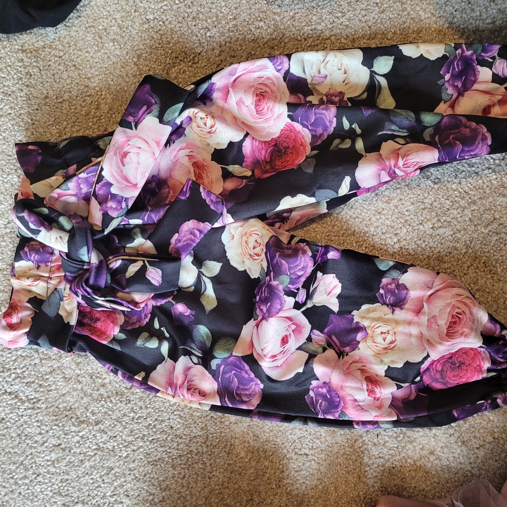 Floral Print Pants with Bow Tie